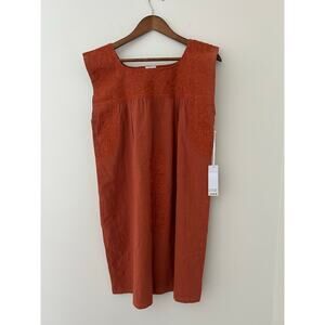 NWT J. Marie S $114 Story Dress Burnt Orange Shift Embroidered Sleeveless Cotton